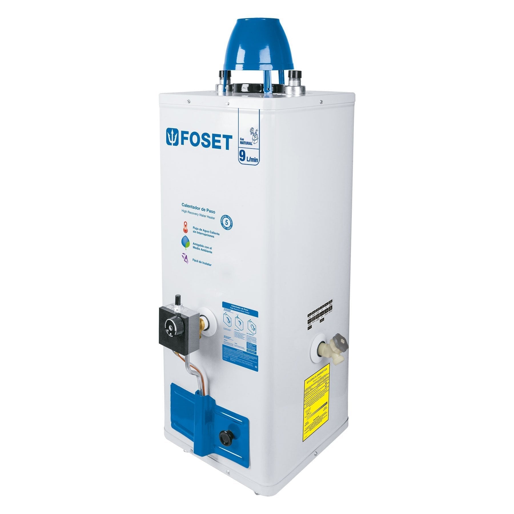 Calentador de Paso, 9L, gas natural, 2 servicios