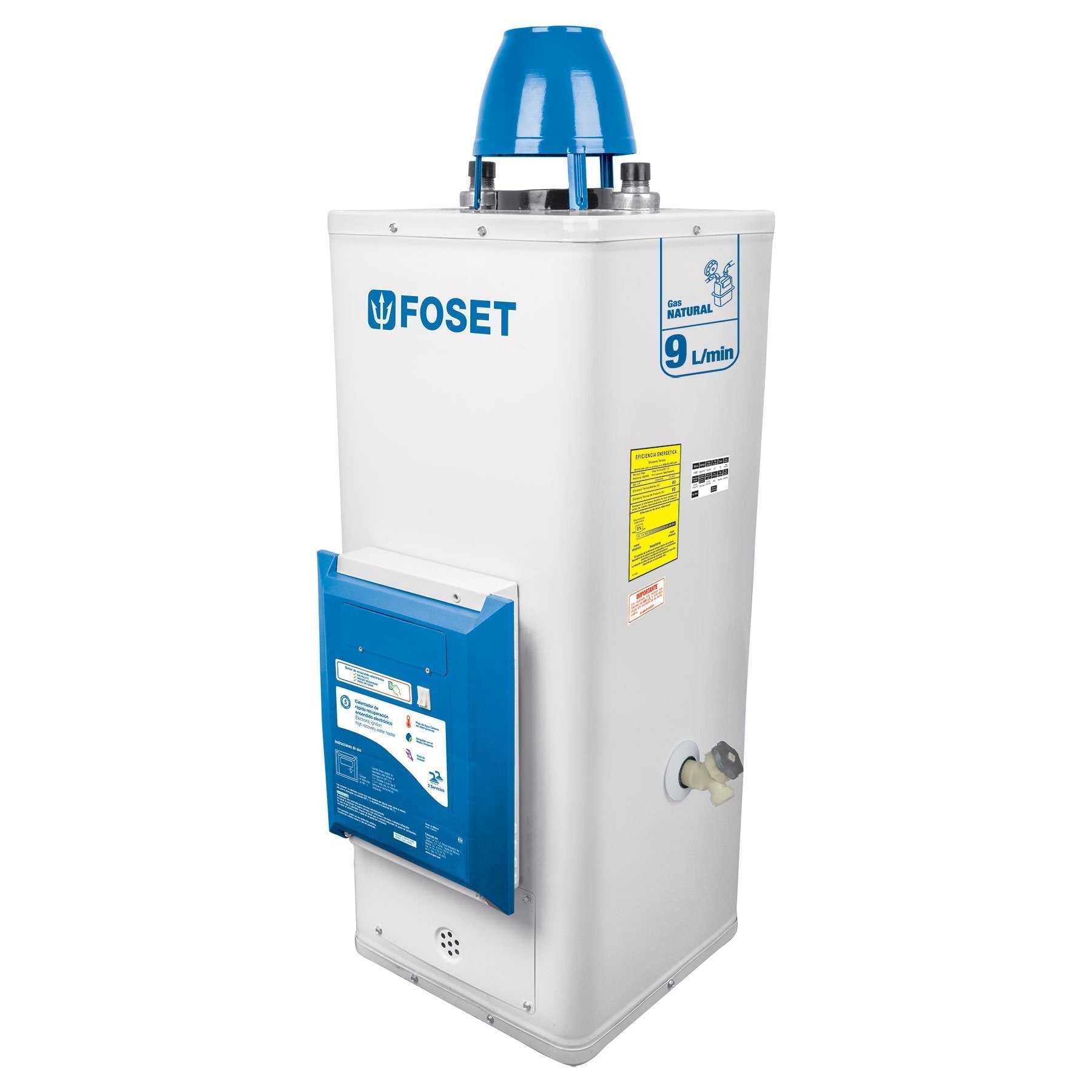 Calentador de Paso, 9L, encendido elect, gas natural, 2 serv