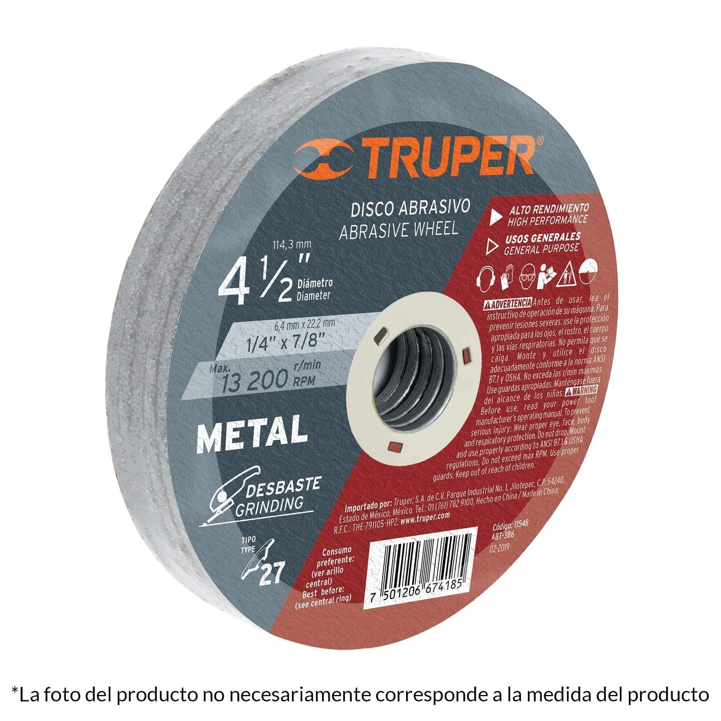 Disco desbaste metal, tipo27,diámetro 9",alto rendimiento