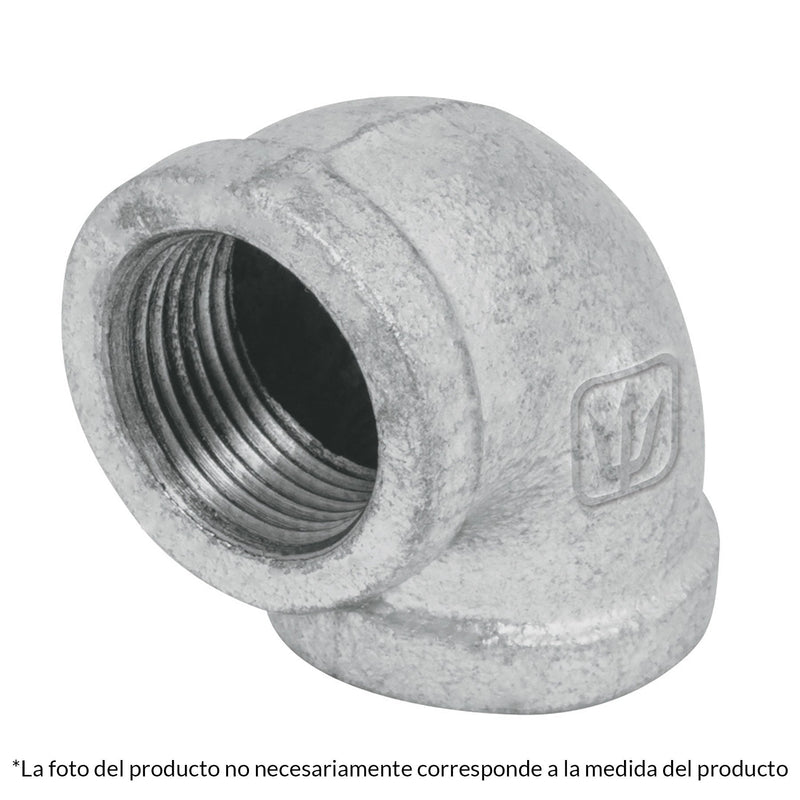 Codo 90°, acero galvanizado, 3/4"
