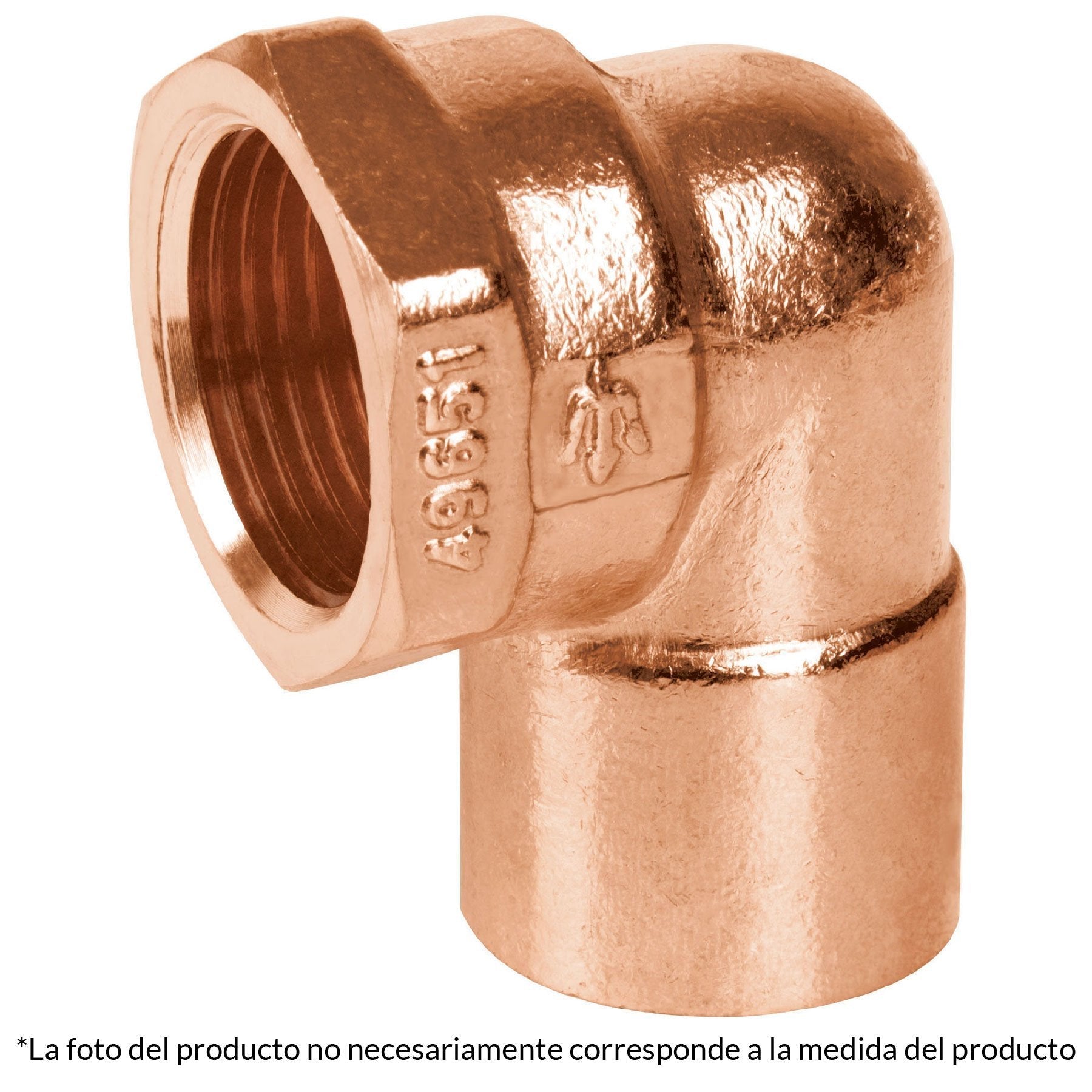 Codo 90° de cobre, rosca interior 3/4"