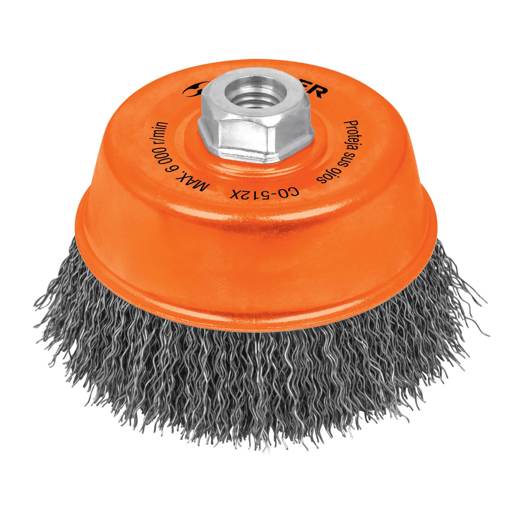 Carda de copa, alambre ondulado grueso, 5x5/8" para esmeril