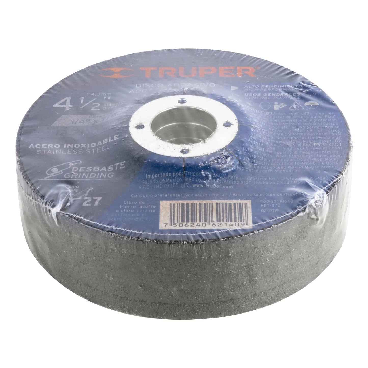 Disco para desbaste de acero inoxidable, tipo 27, 4-1/2"