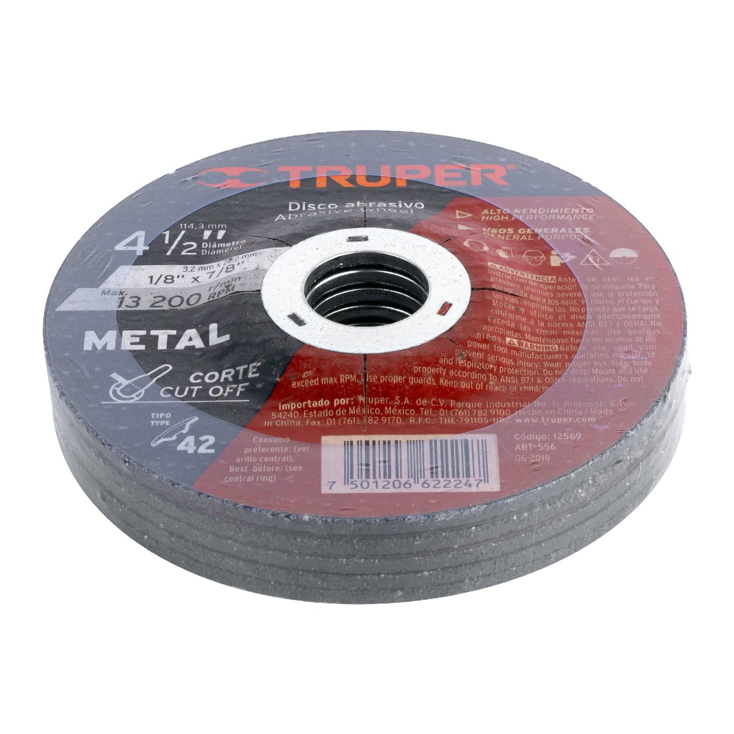 Disco para corte de metal, tipo 42, diámetro 4-1/2"