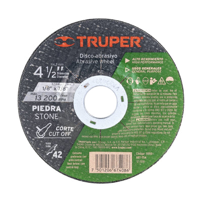 Disco para corte de piedra, tipo 42, diámetro 4-1/2"
