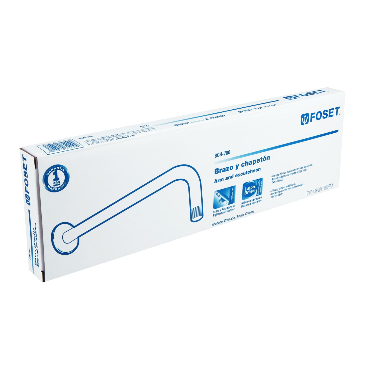Brazo y chapetón de repuesto para regadera, 30 cm, satinado