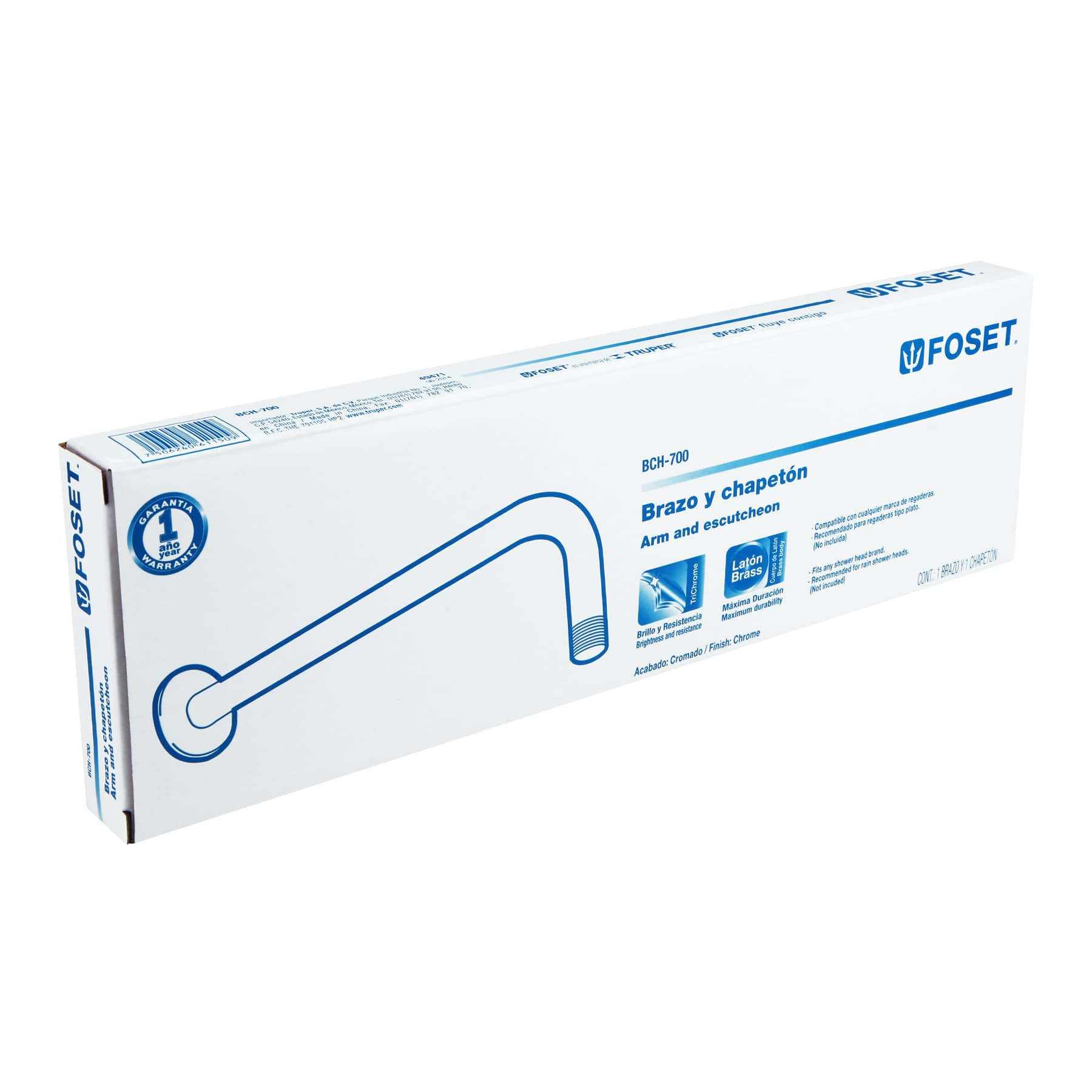 Brazo y chapetón de repuesto para regadera, 30 cm, satinado