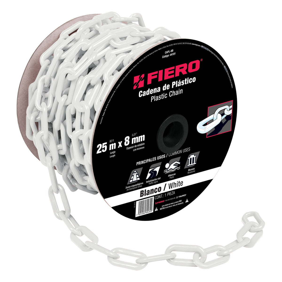Cadena de plástico de 8mm, blanca