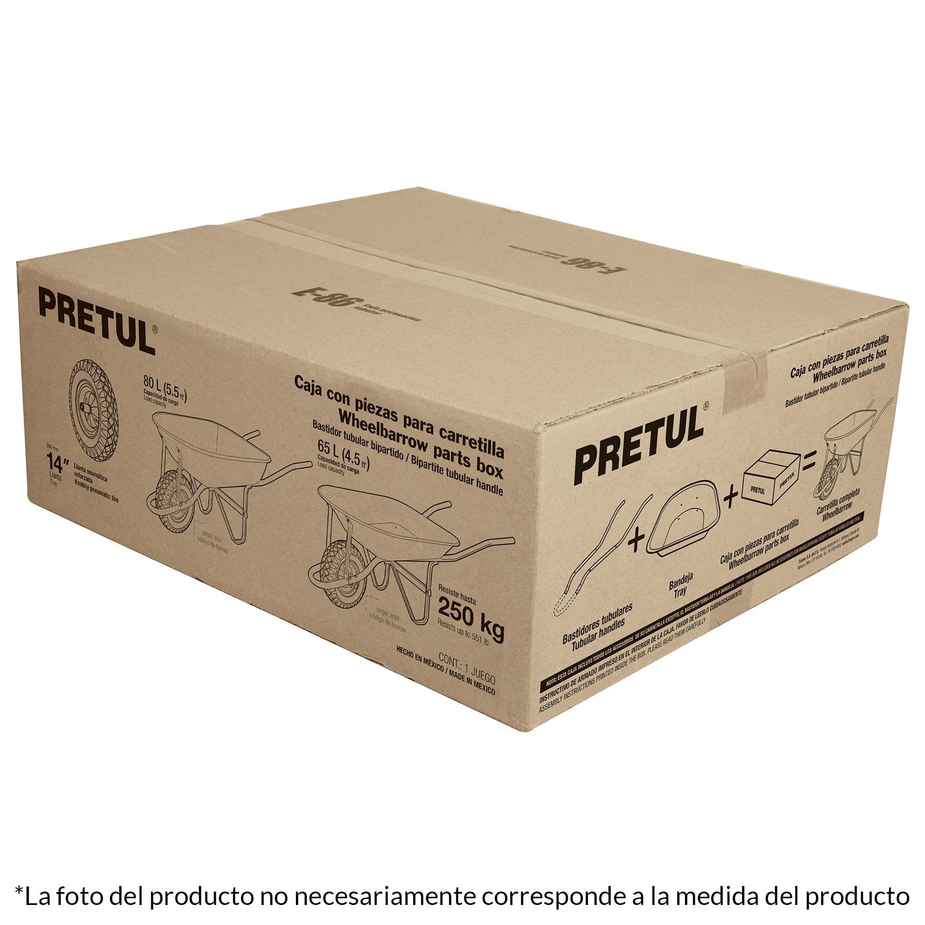 Caja c/accesorios y llanta imponchable14"p/carretilla,Pretul