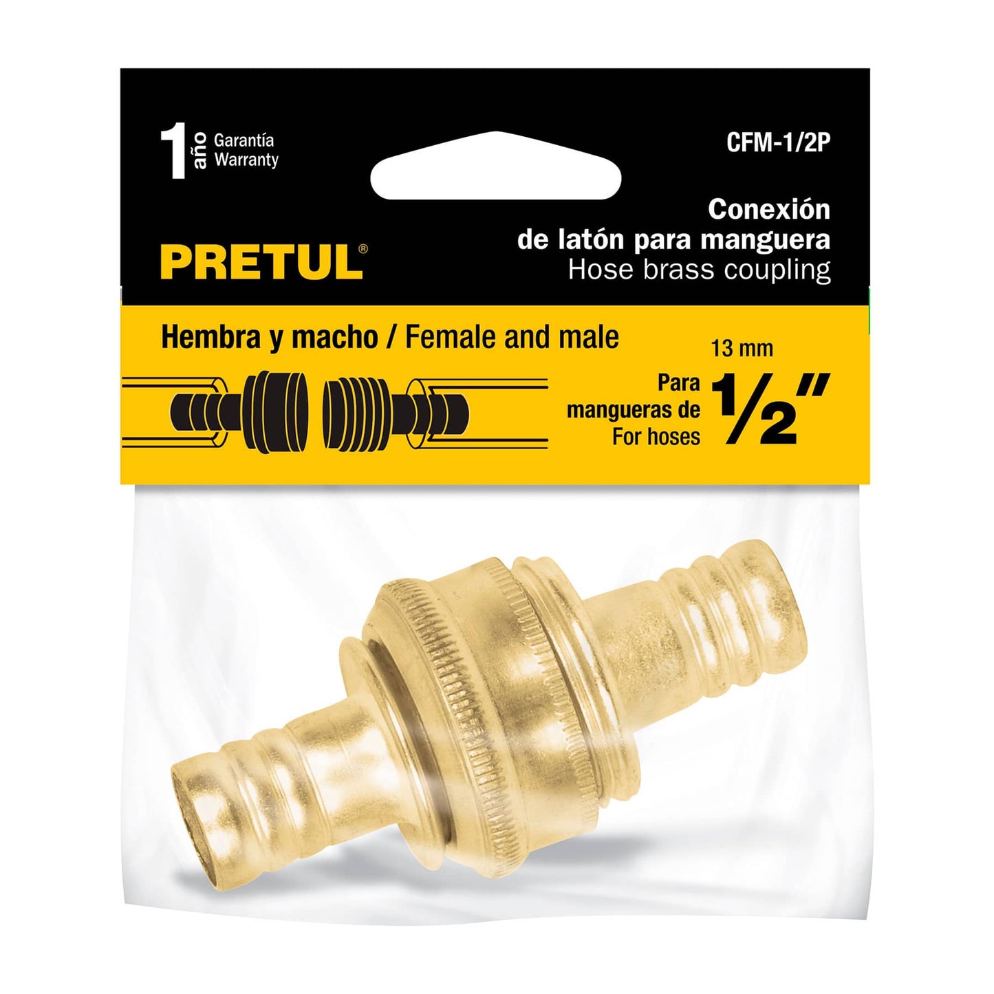 Conexión de latón laminado macho/hembra de 1/2"