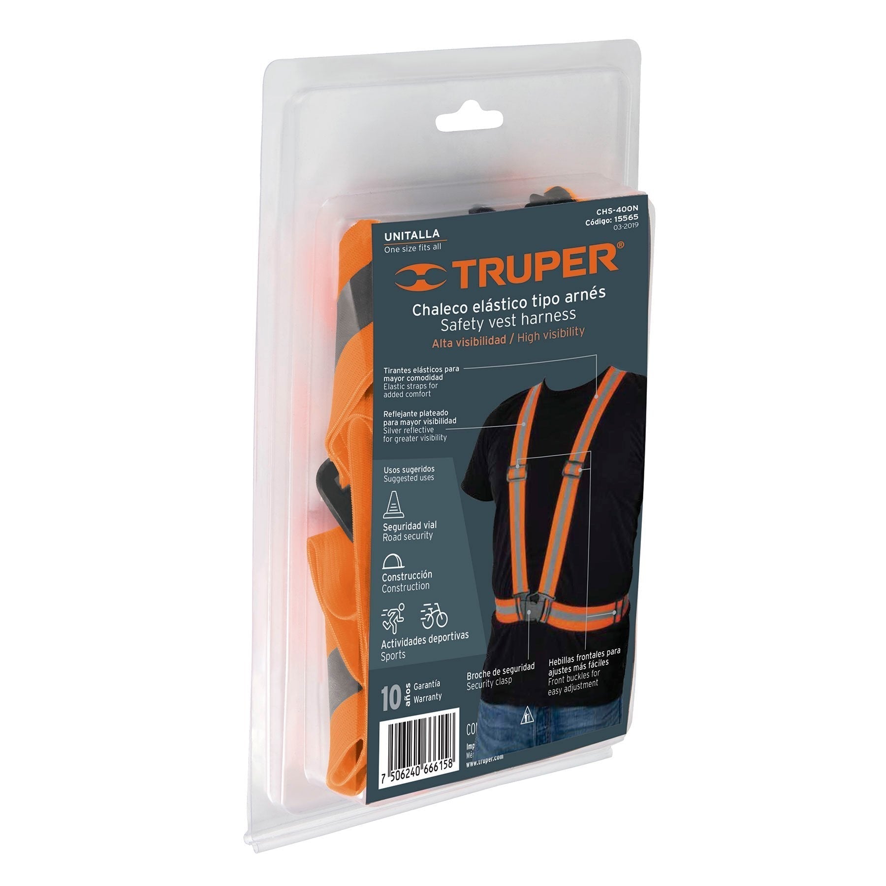 Chaleco elástico tipo arnes naranja con reflejante