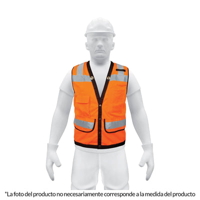 Chaleco de seguridad reforzado, con bolsas, naranja, mediano