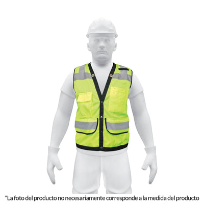 Chaleco seguridad reforzado, con bolsas, verde, extra grande