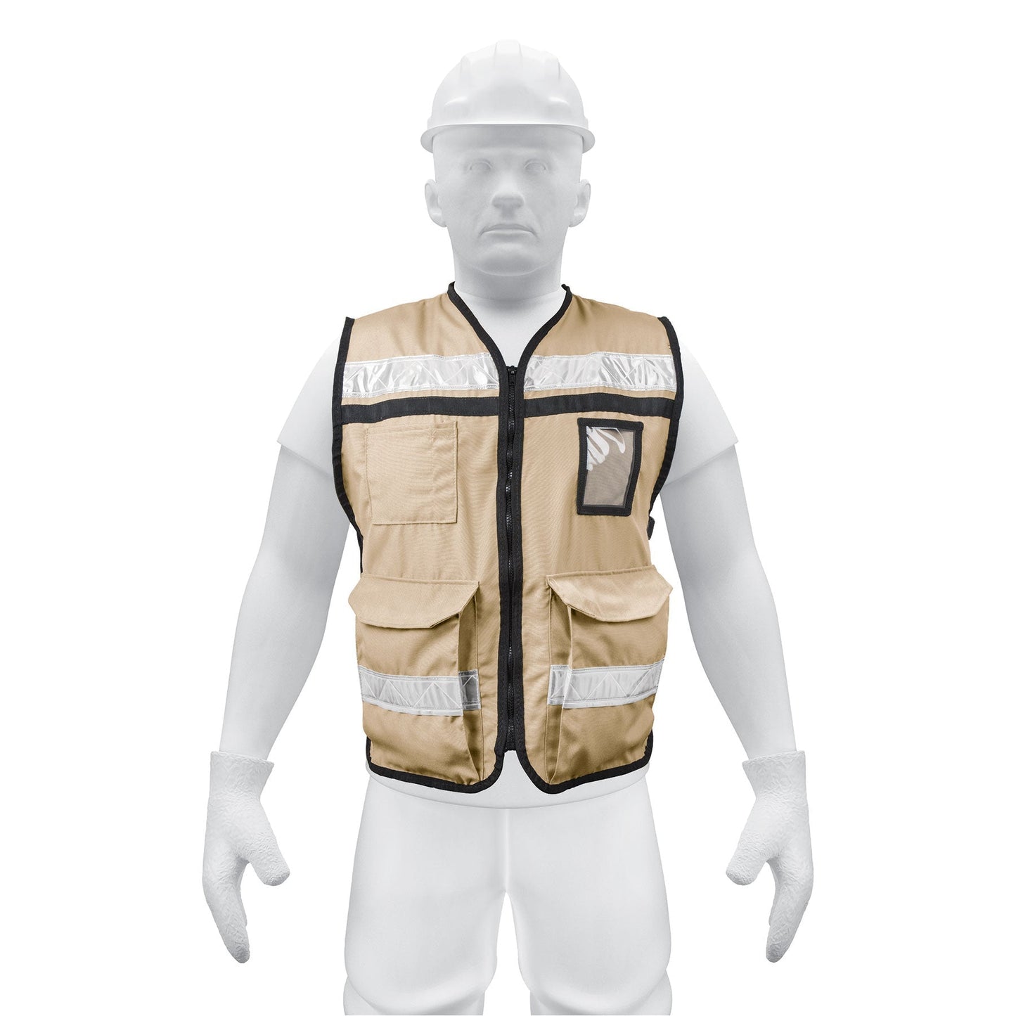 Chaleco brigadista con cintas reflejantes, color beige