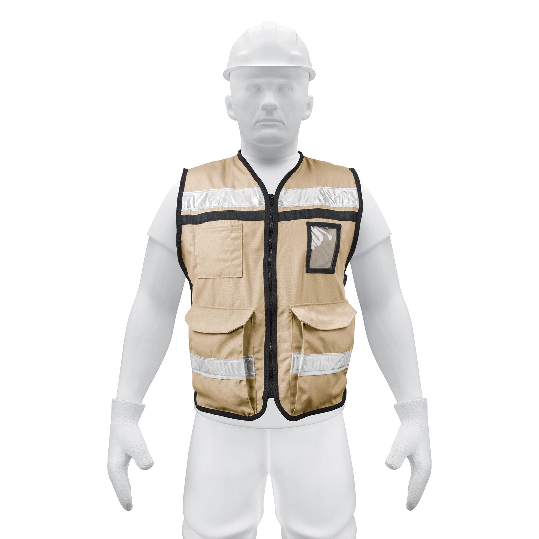 Chaleco brigadista con cintas reflejantes, color beige