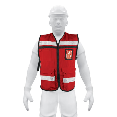 Chaleco brigadista con cintas reflejantes, color rojo