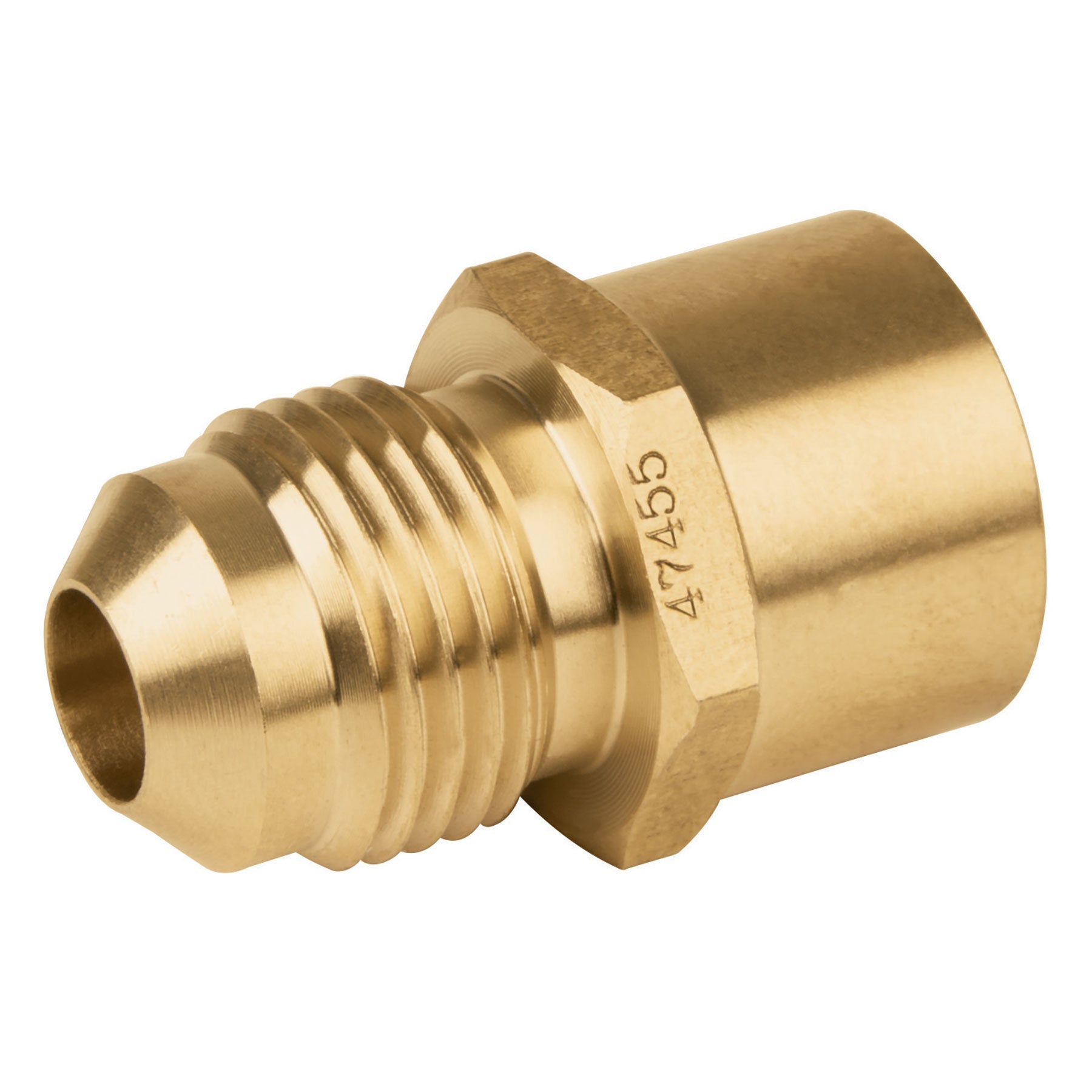 Conector de latón, flare soldable, 3/8" X 1/2"
