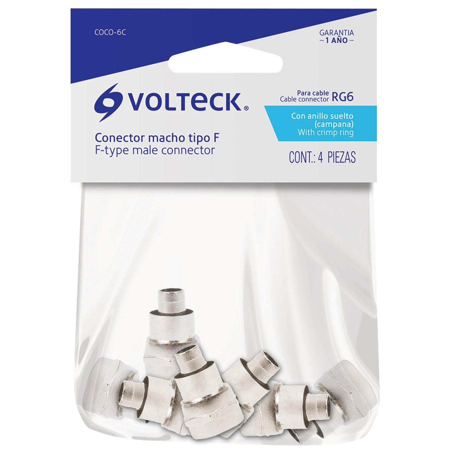 Conector coaxial RG 6 tipo campana,bolsa 4 pzas