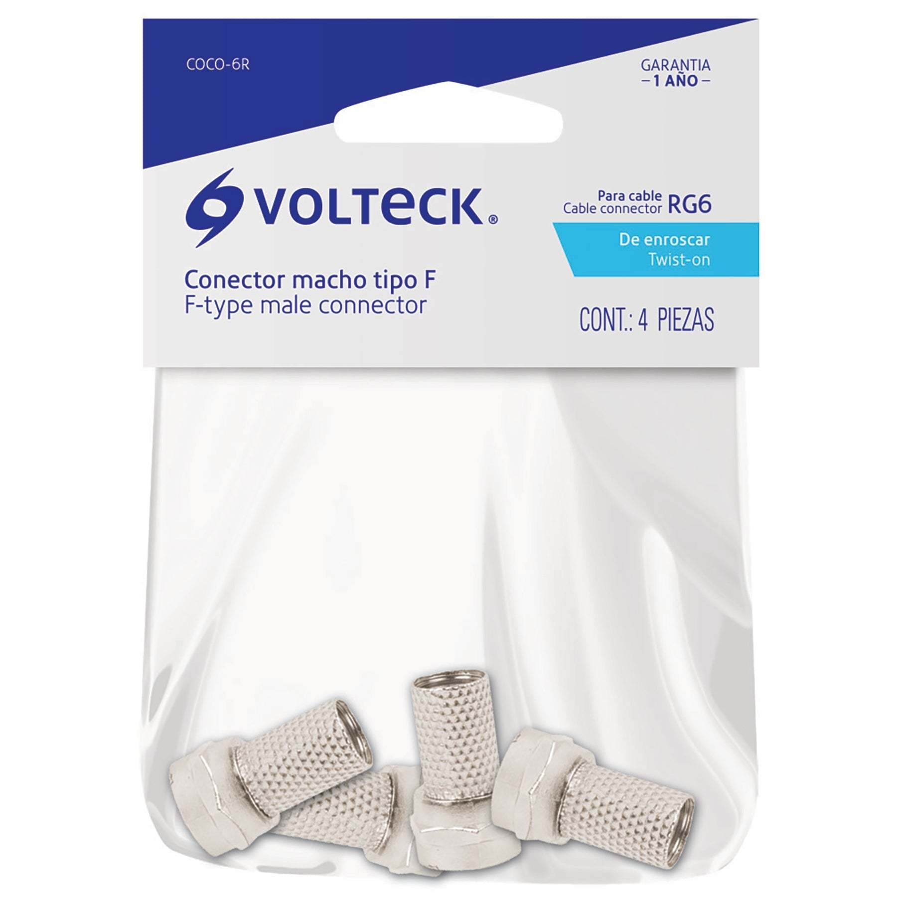 Conector coaxial RG 6 de enroscar,bolsa 4 pzas