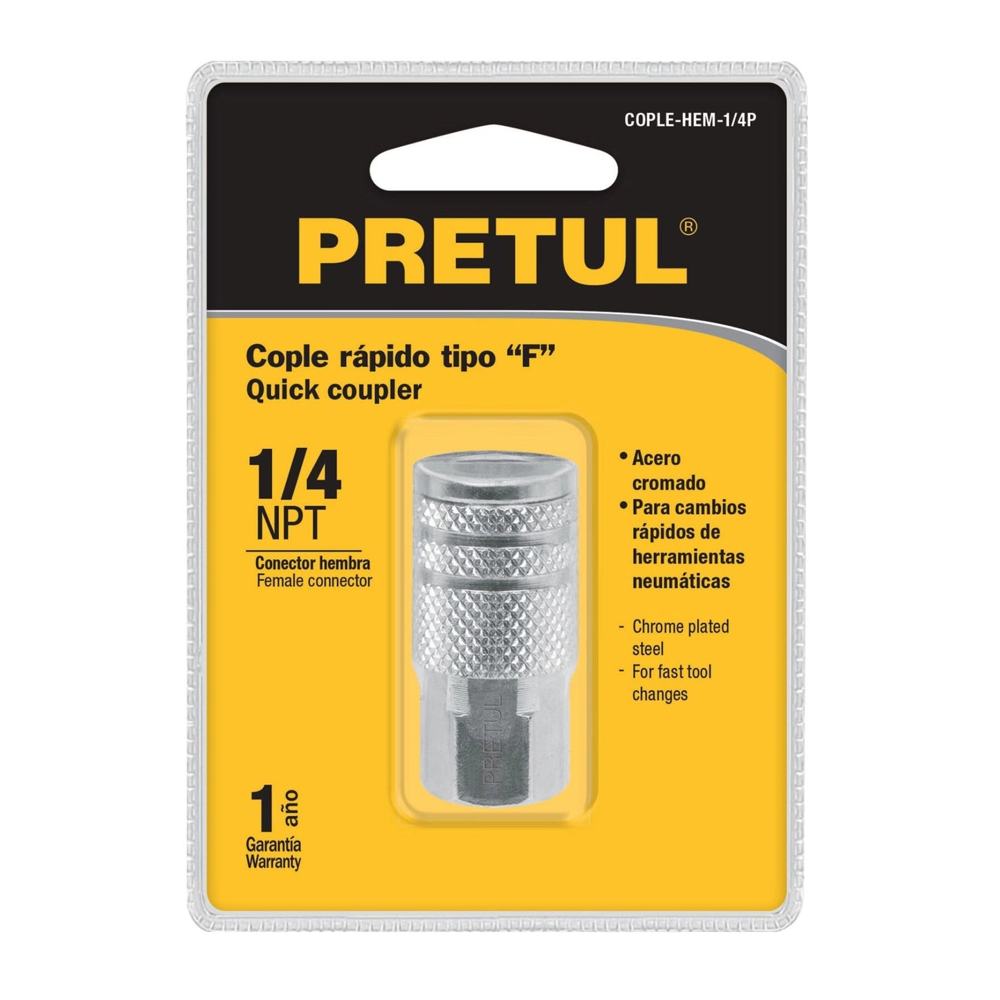 Cople acero, cuerda 1/4NPT, hembra, Pretul