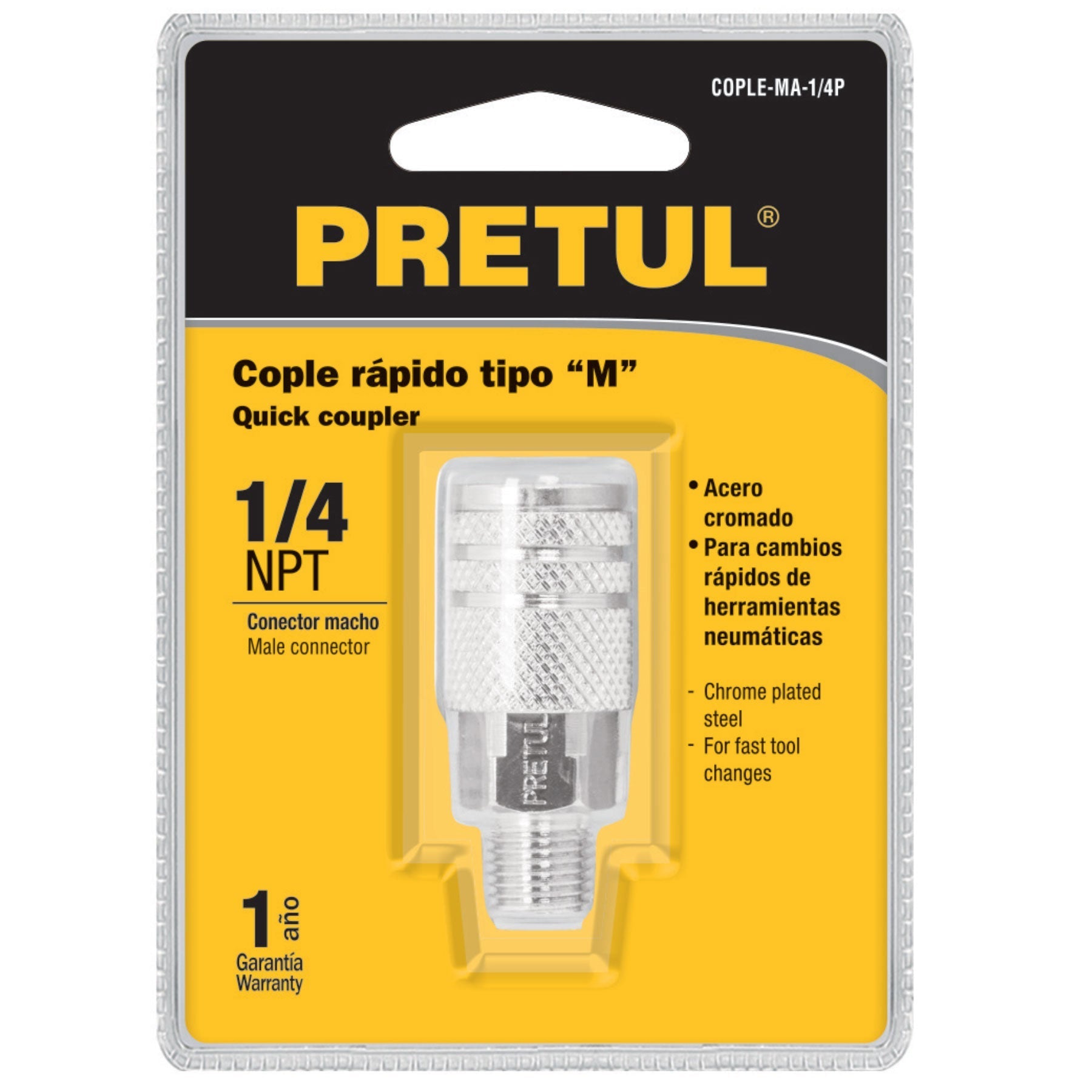 Cople acero, cuerda 1/4NPT, macho, Pretul