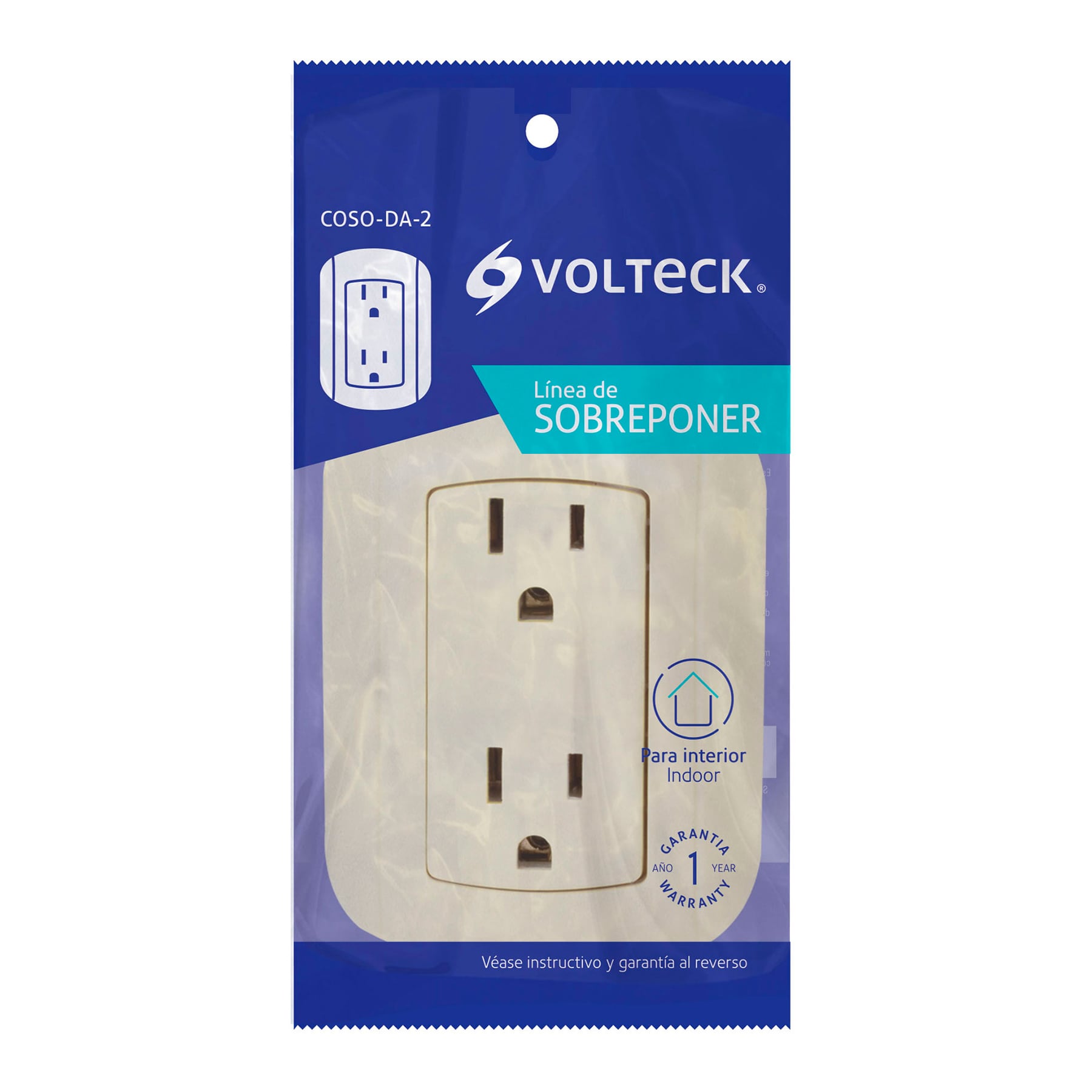 Contacto de sobreponer dúplex, 2 polos+ tierra, ABS