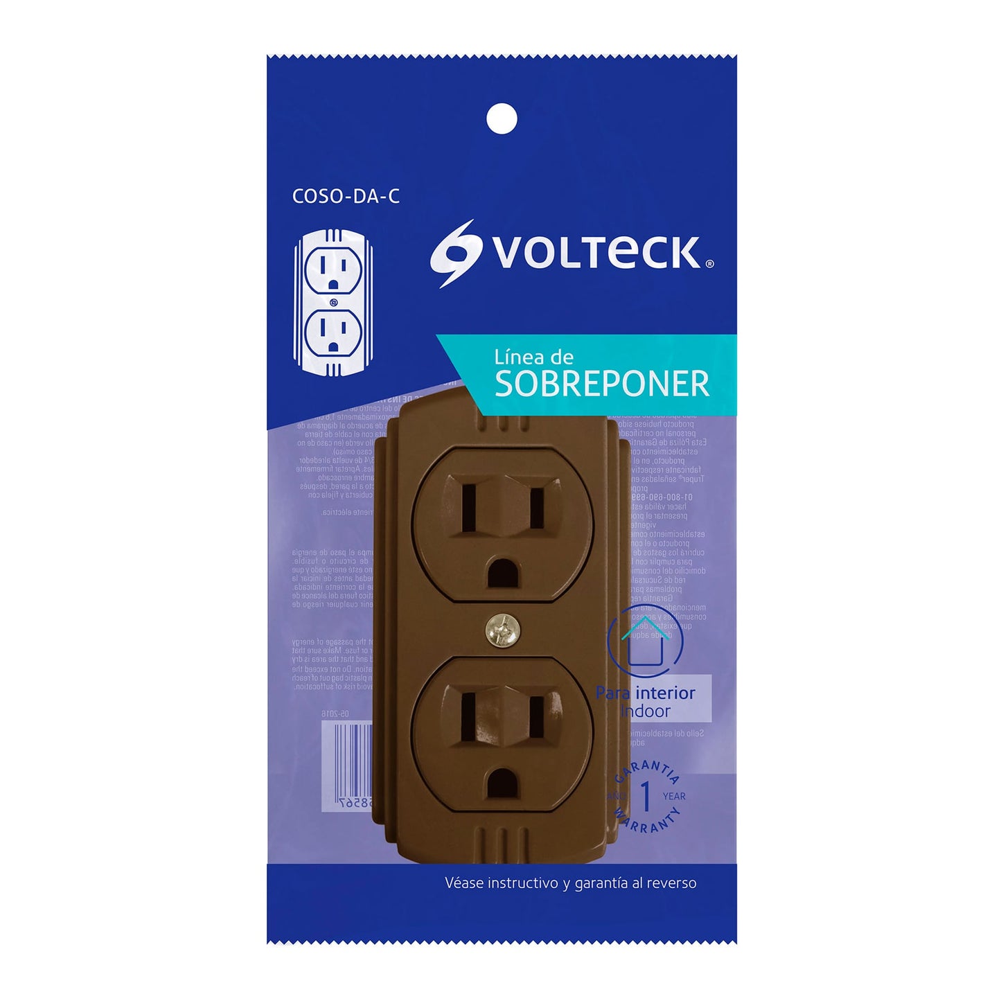 Contacto de sobreponer dúplex, 2 polos+ tierra, café