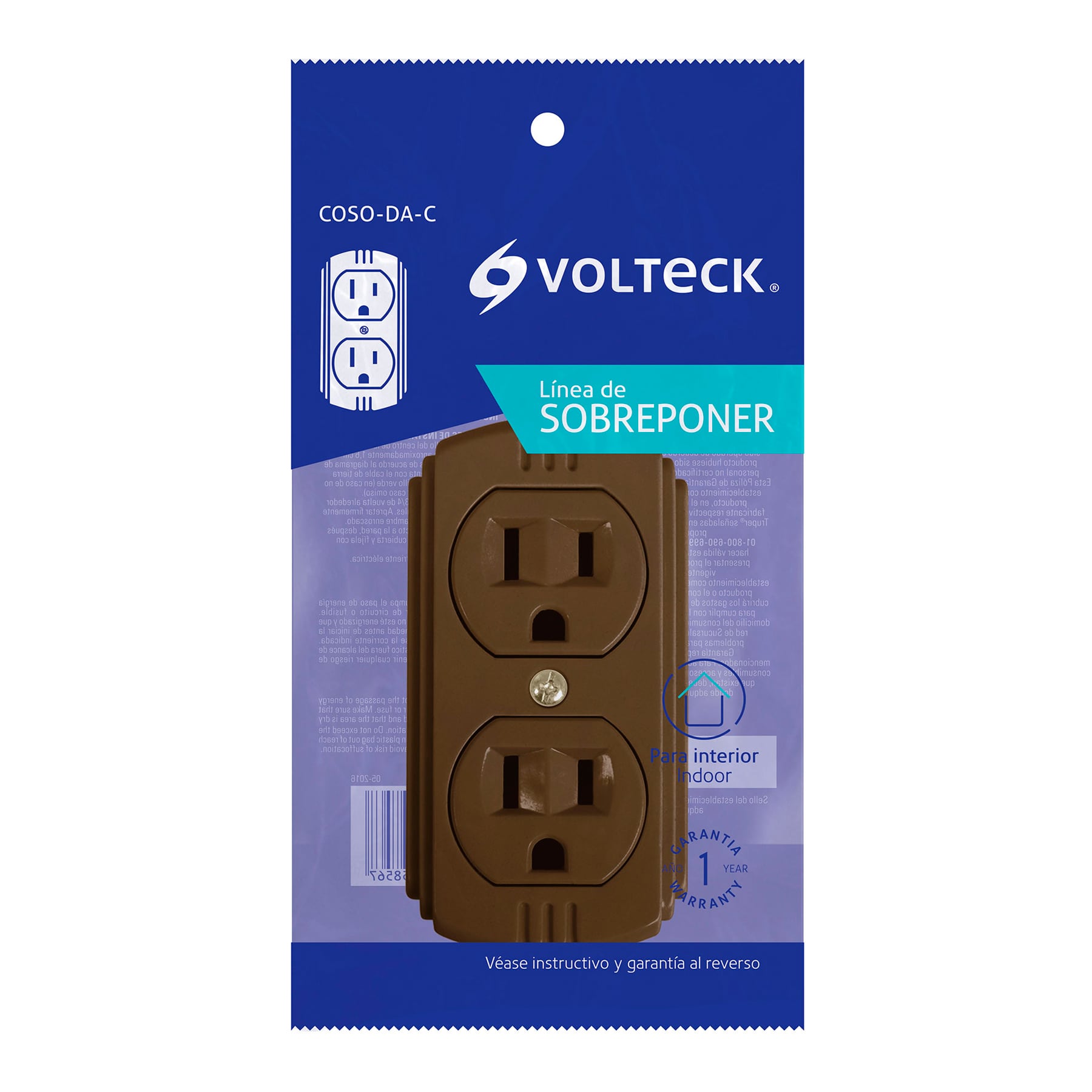 Contacto de sobreponer dúplex, 2 polos+ tierra, café