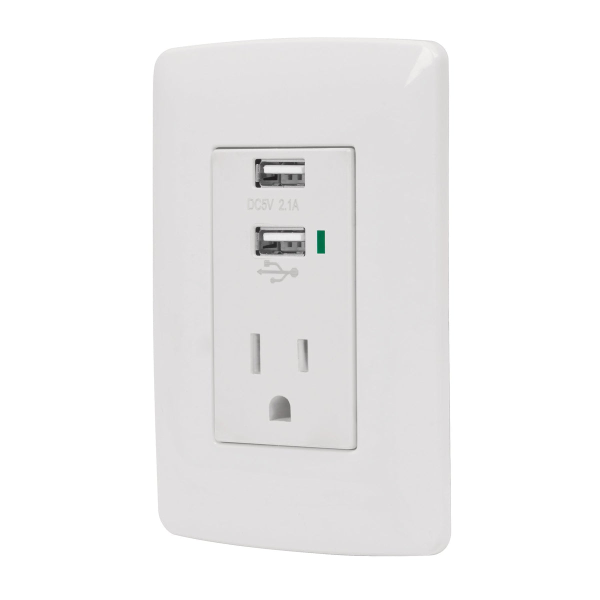 Contacto aterrizado + 2 puertos USB, blanco, línea Italiana