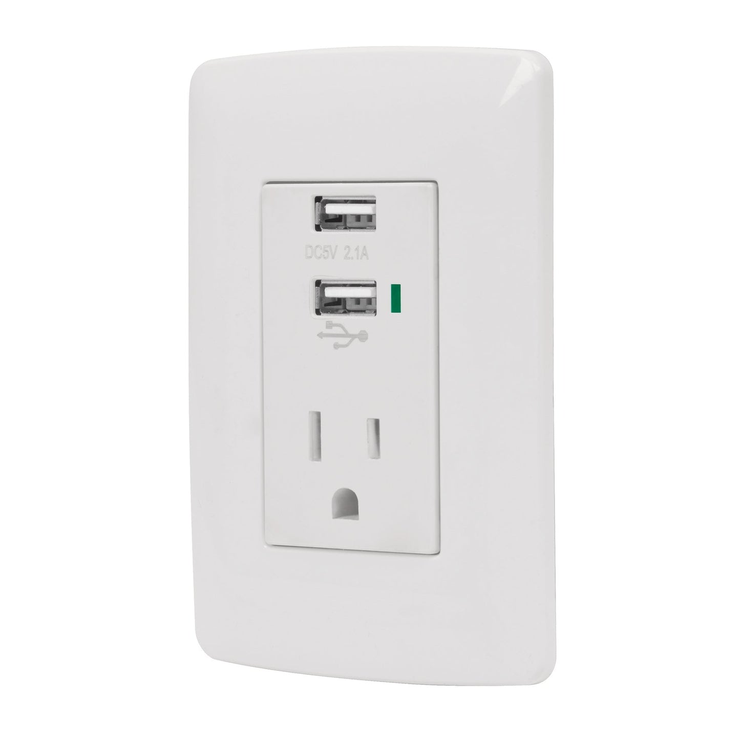 Contacto aterrizado + 2 puertos USB, blanco, línea Italiana