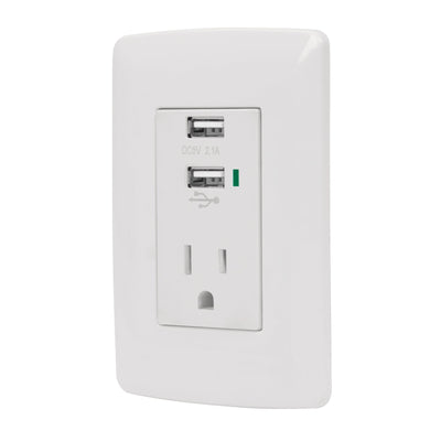 Contacto aterrizado + 2 puertos USB, blanco, línea Italiana