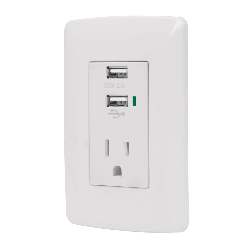 Contacto aterrizado + 2 puertos USB, blanco, línea Italiana