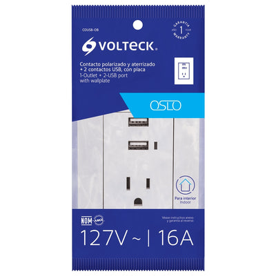 Contacto 2polos + tierra con 2 puertos USB, Oslo, blanco