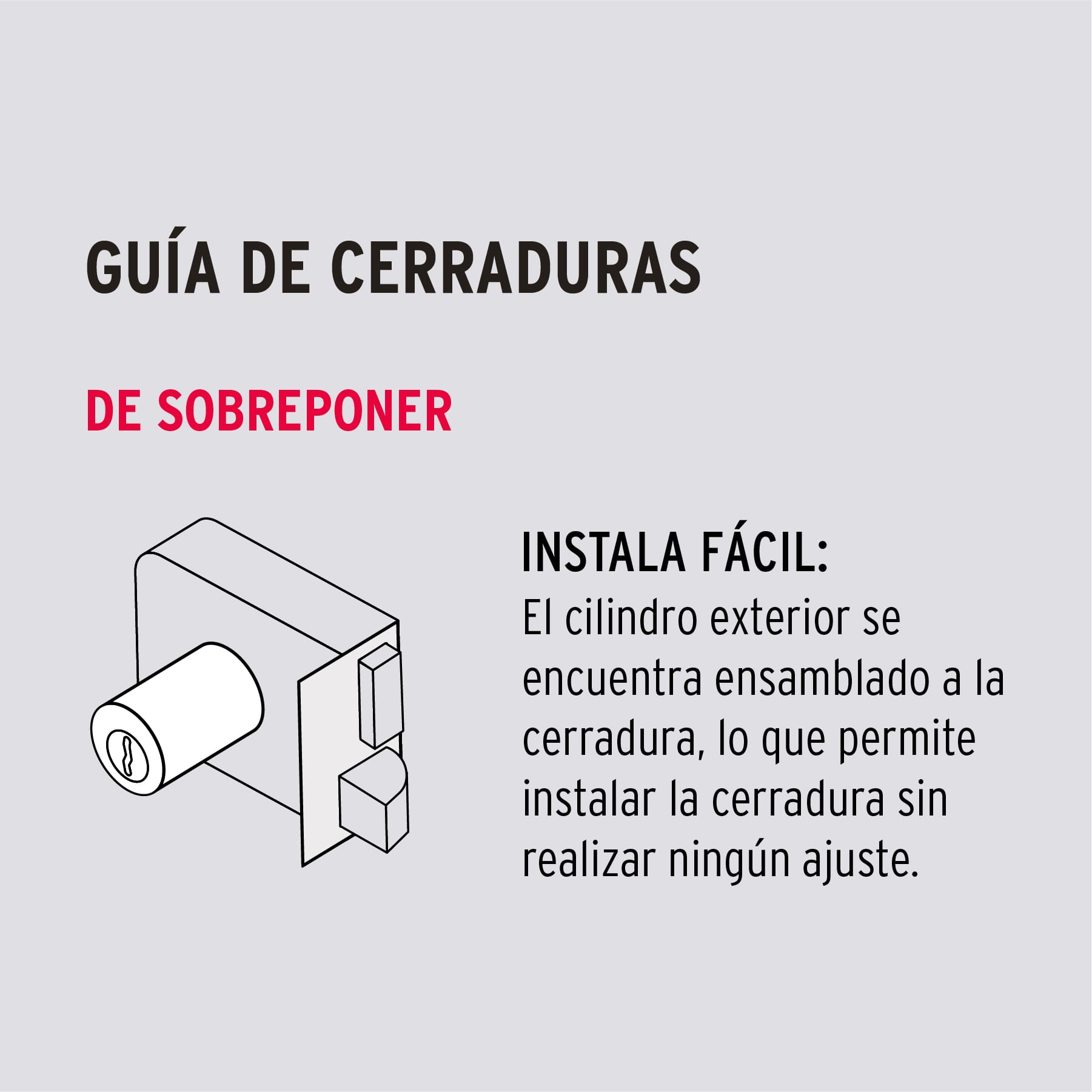 Cerradura sobreponer, puerta corrediza, instala-fácil, der.