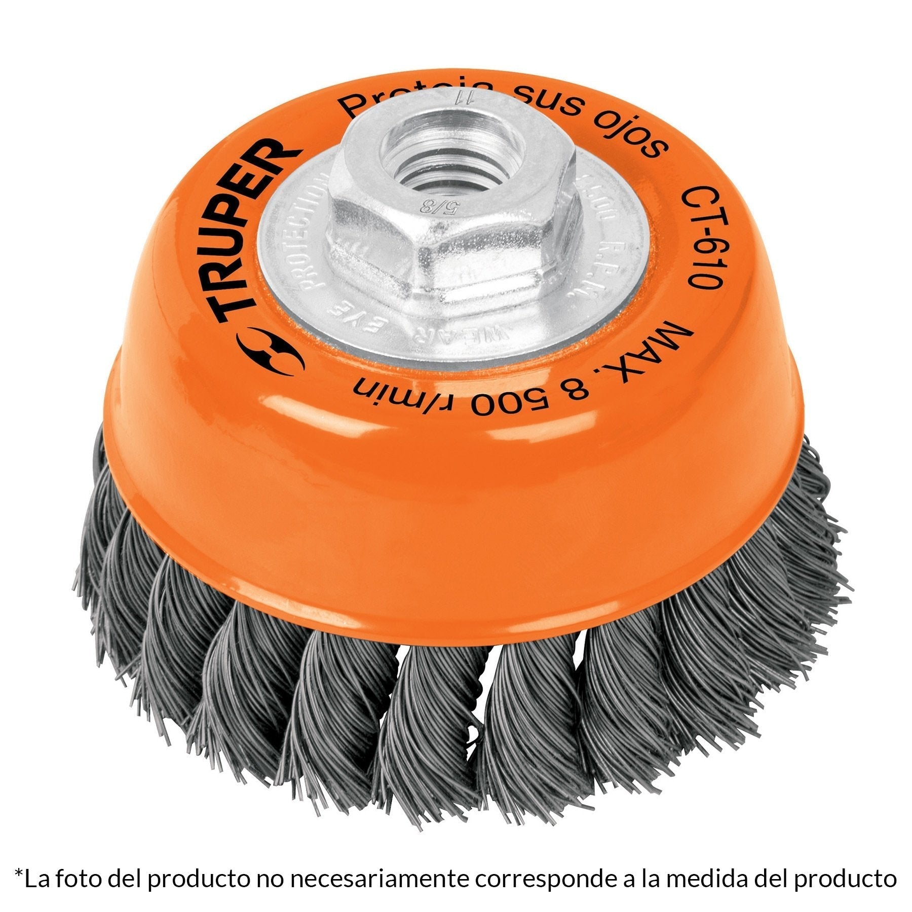 Carda copa, alambre trenzado grueso, 3x5/8", para esmeril