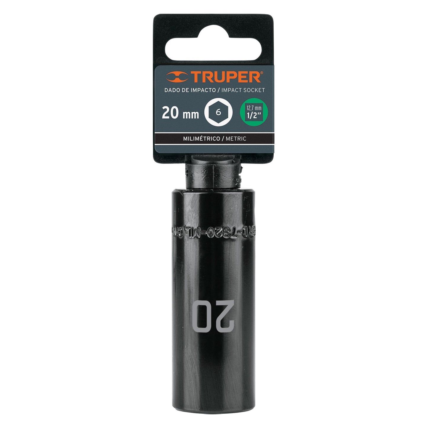 Dado de impacto, largo, 6 puntas, cuadro 1/2" de 20mm