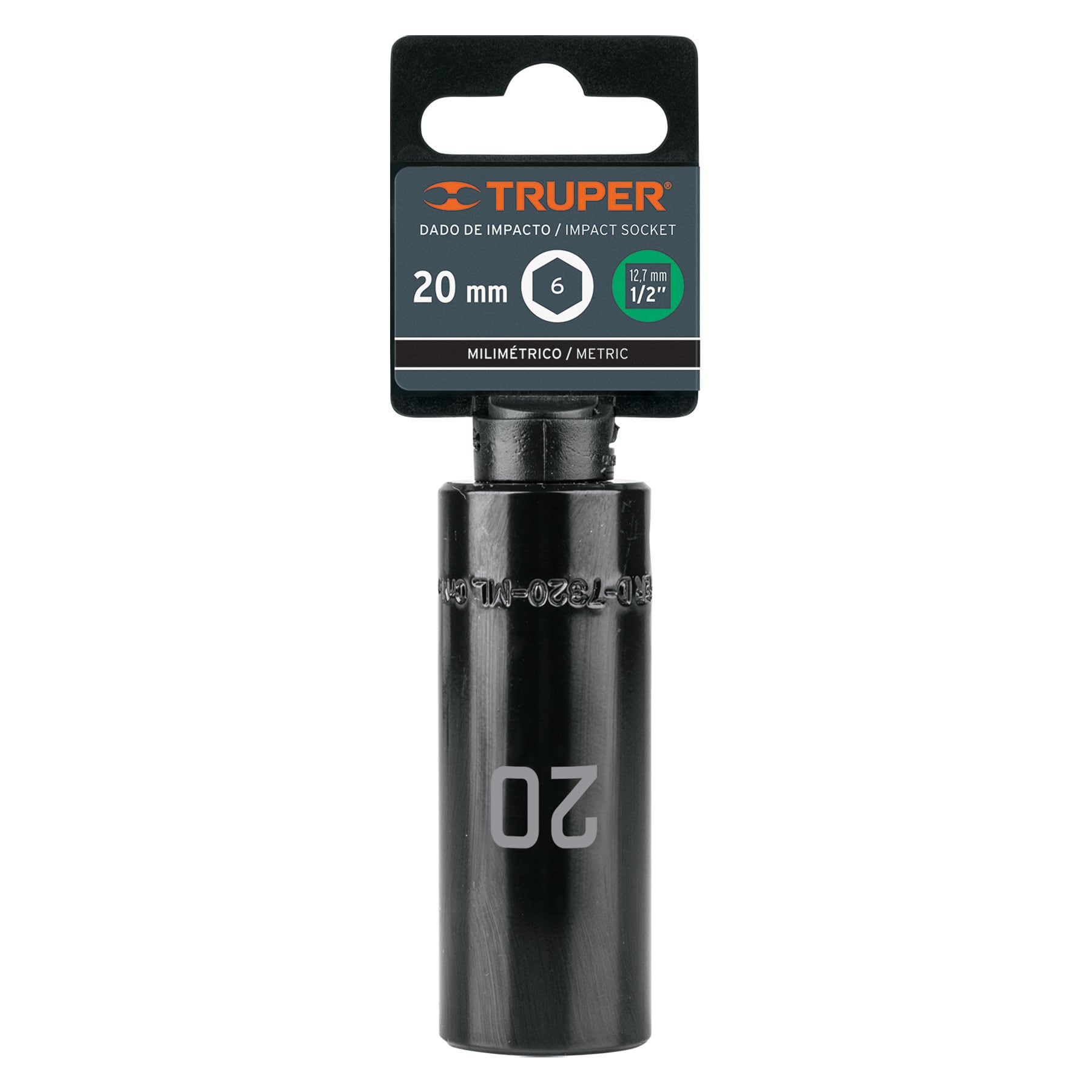 Dado de impacto, largo, 6 puntas, cuadro 1/2" de 20mm