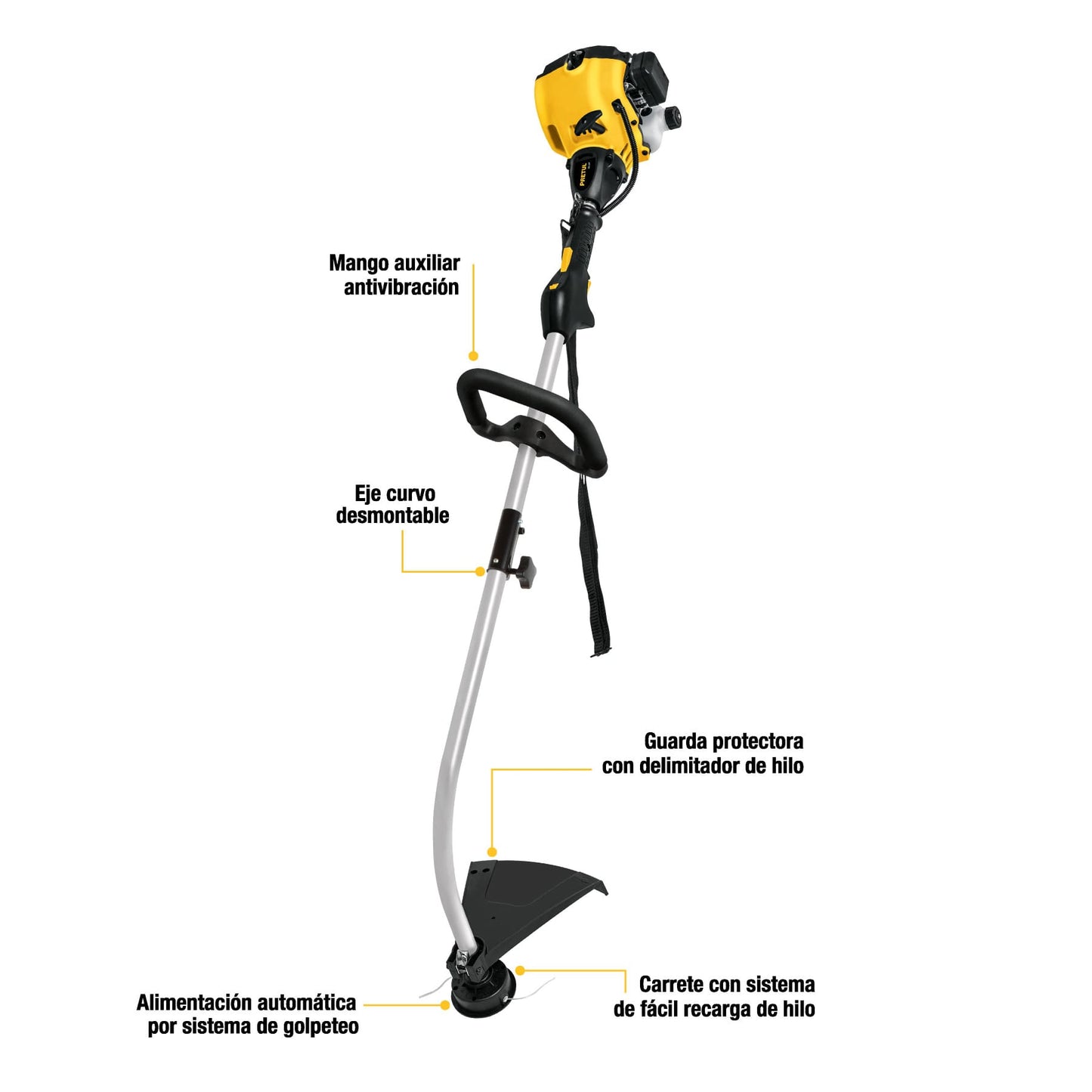 Desbrozadora a gasolina, 25cc,17"de corte,mango curvo,Pretul