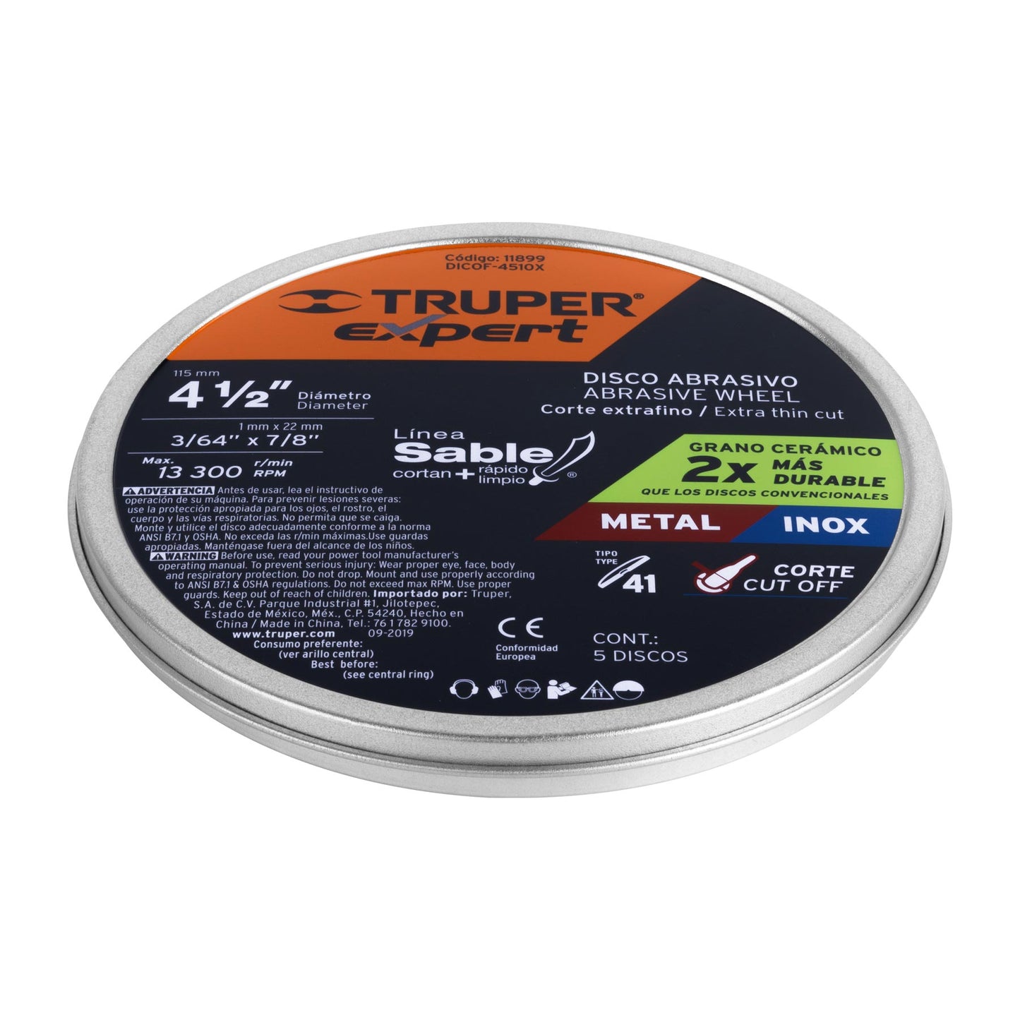 Disco tipo 41, corte metal, Línea Sable 4-1/2",1mm, Expert