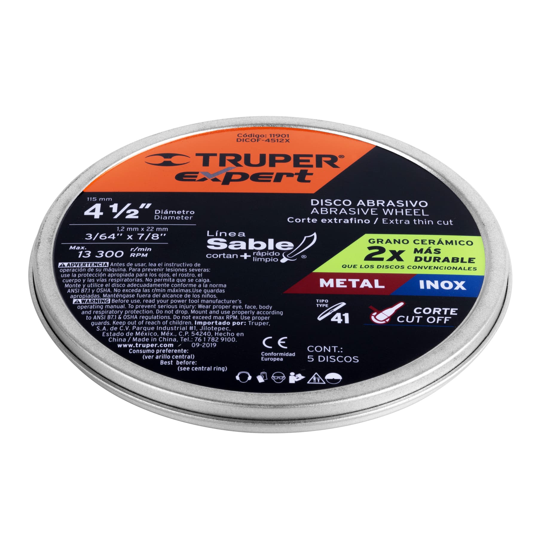 Disco tipo 41, corte metal, Línea Sable 4-1/2",1.2mm, Expert
