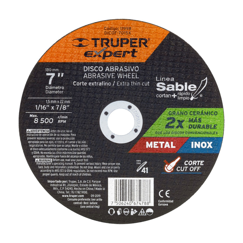 Disco tipo 41, corte fino metal, Línea Sable 7", Expert