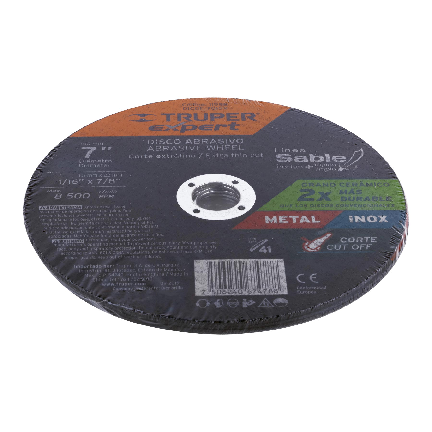 Disco tipo 41, corte fino metal, Línea Sable 7", Expert