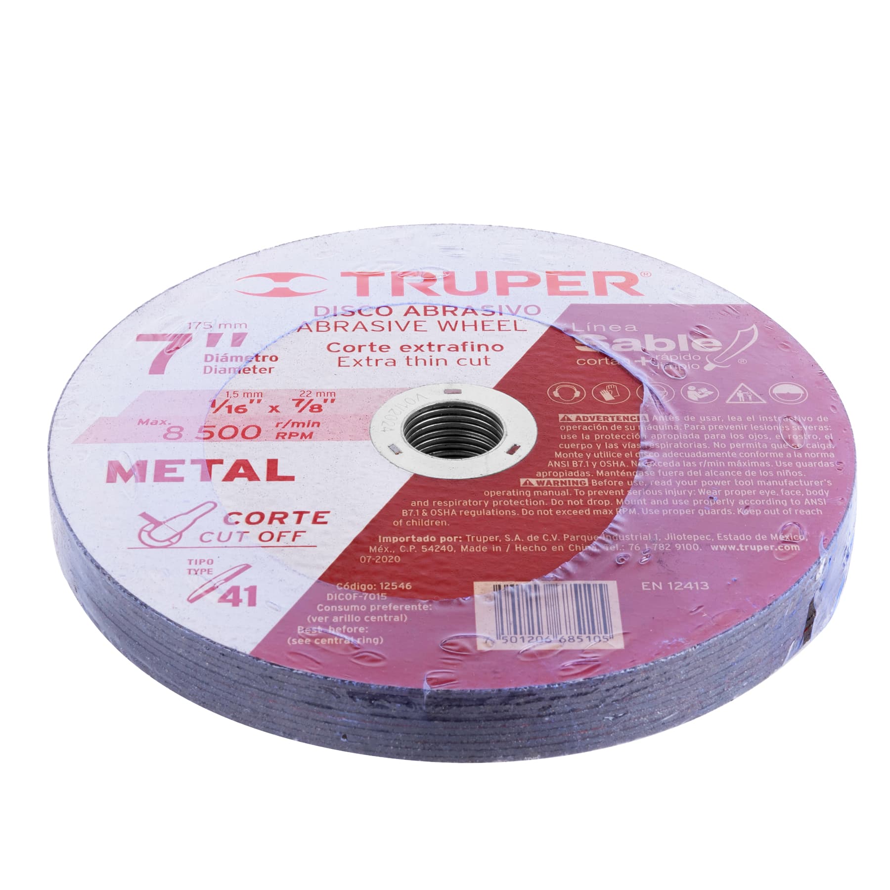 Disco Tipo 41 para corte fino de metal Línea Sable 7", 1.5mm