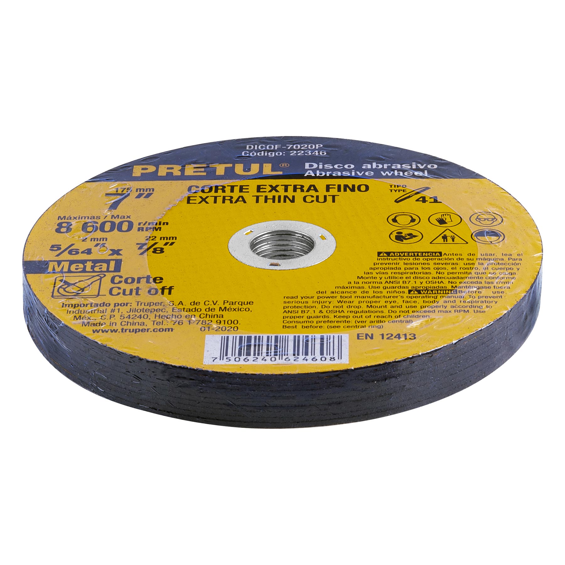 Disco Tipo 41 para corte fino de metal 7", 1.8 mm Pretul