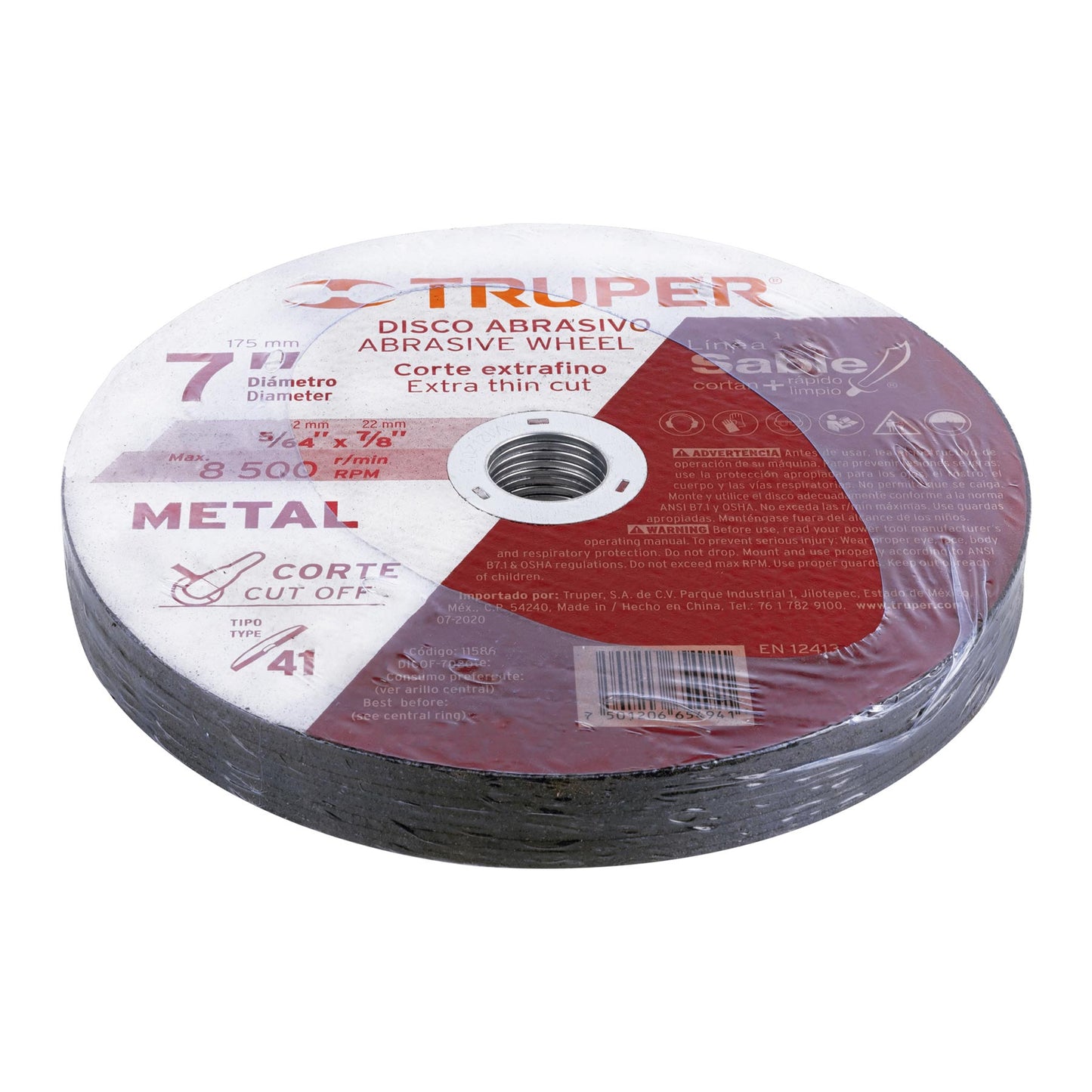 Disco Tipo 41 para corte fino de metal Línea Sable 7"