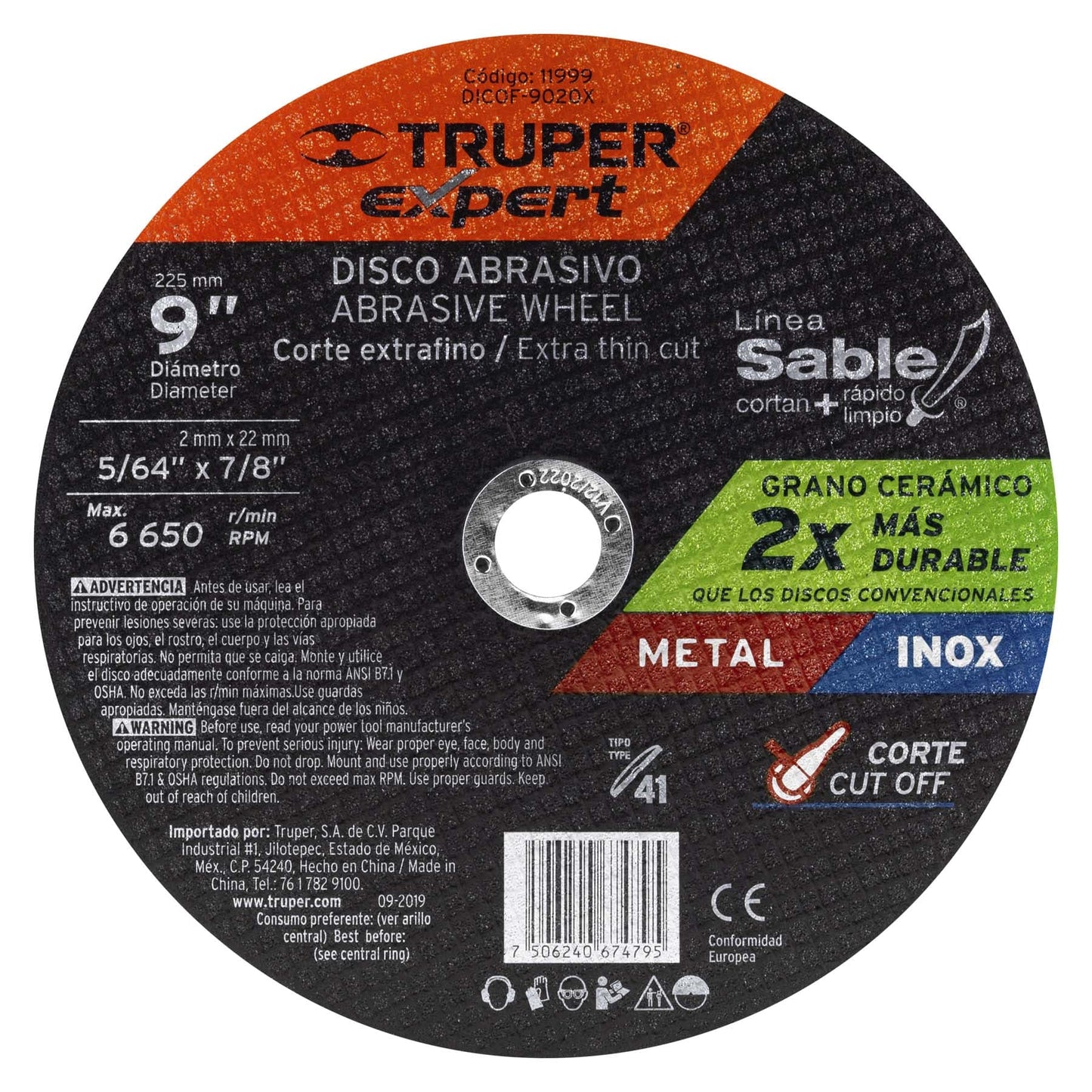 Disco tipo 41, corte fino metal, Línea Sable 9", Expert