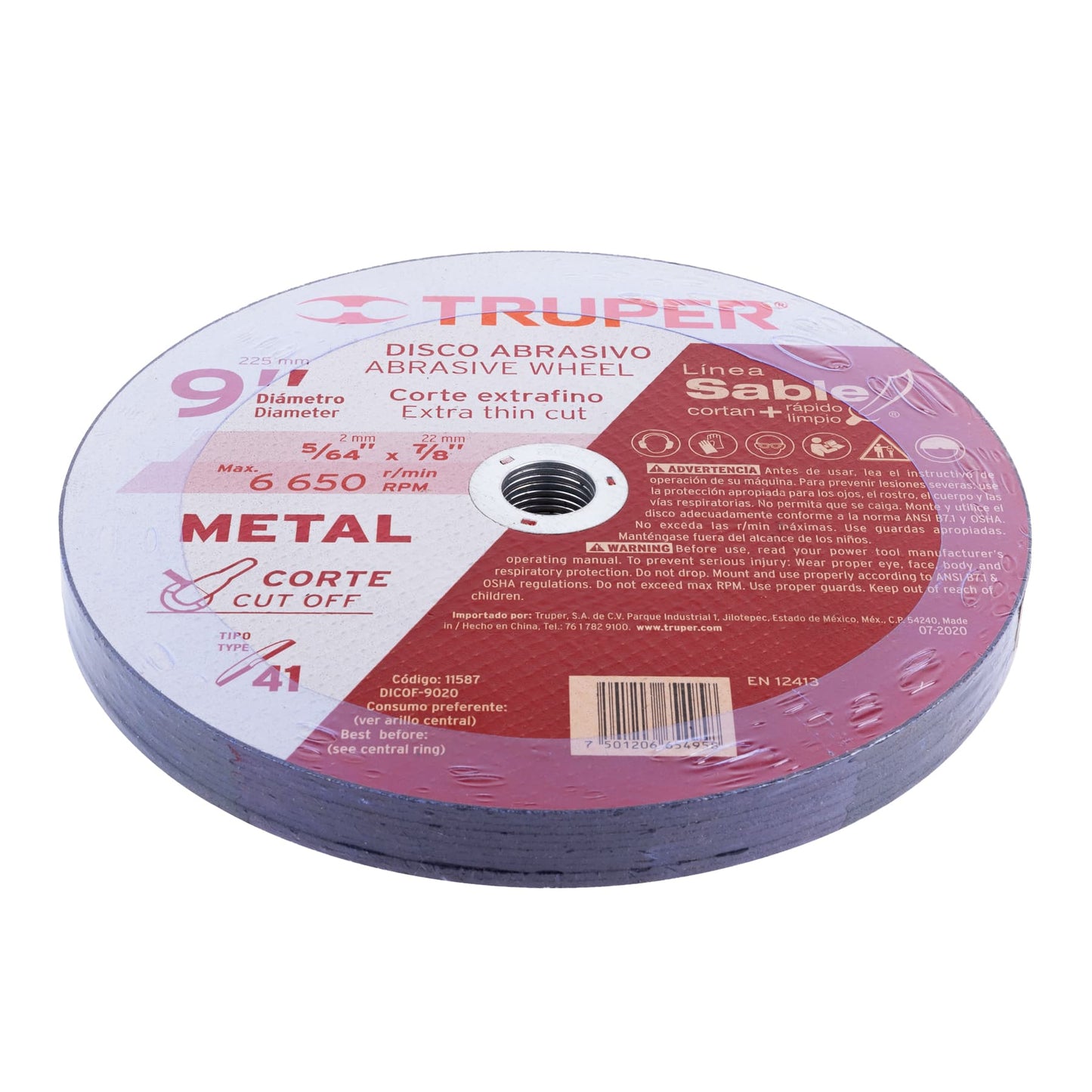Disco Tipo 41 para corte fino de metal Línea Sable 9", 2mm