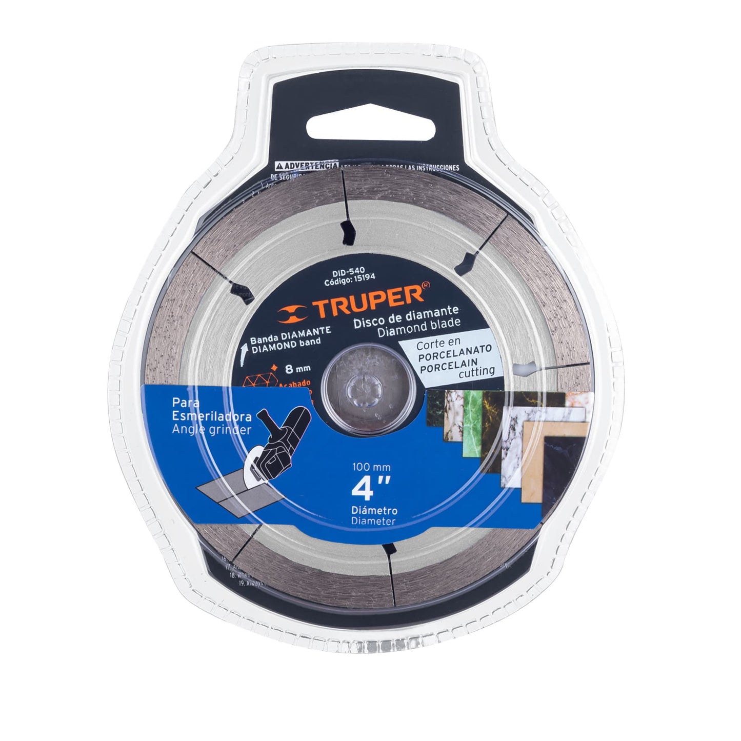 Disco de diamante, rin continuo, 4" para corte porcelanato