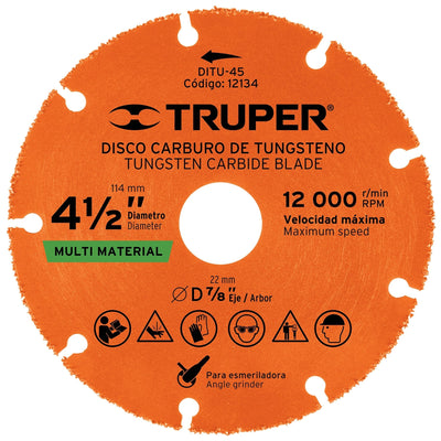 Disco de carburo de Tungsteno 4-1/2", multiusos