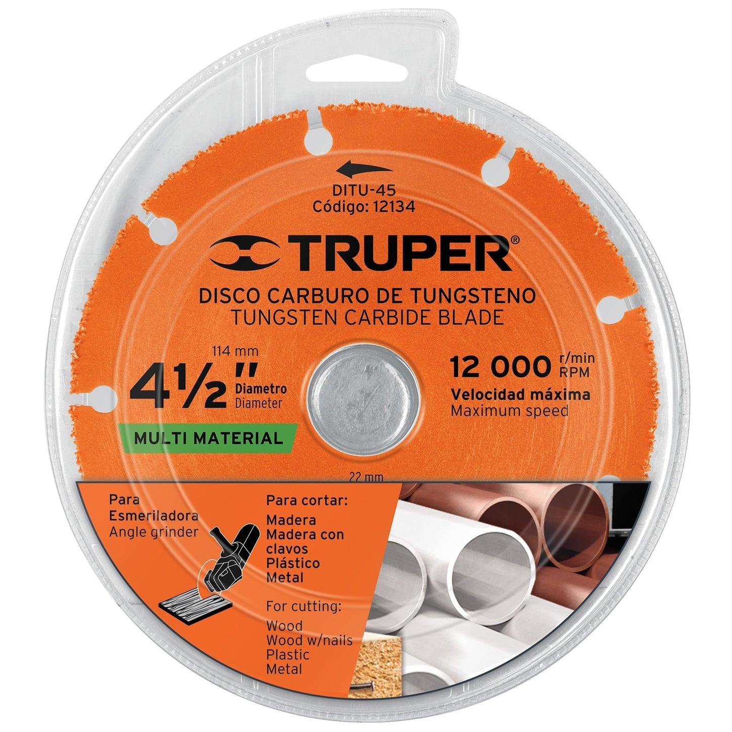 Disco de carburo de Tungsteno 4-1/2", multiusos